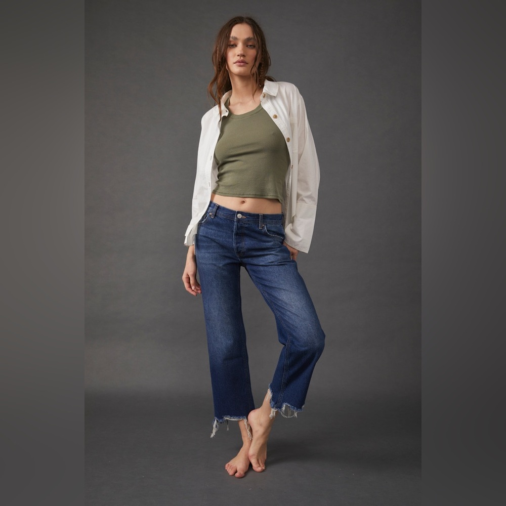 Free People Maggie Mid Rise Straight Rolling River Button Fly Women’s 30 NEW